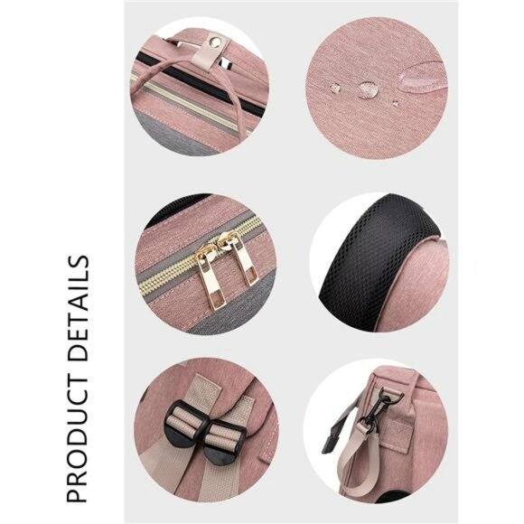 Large Diaper Bag Backpack with Changing Station Travel Baby Bag Pink for Girls - Picture 5 of 7